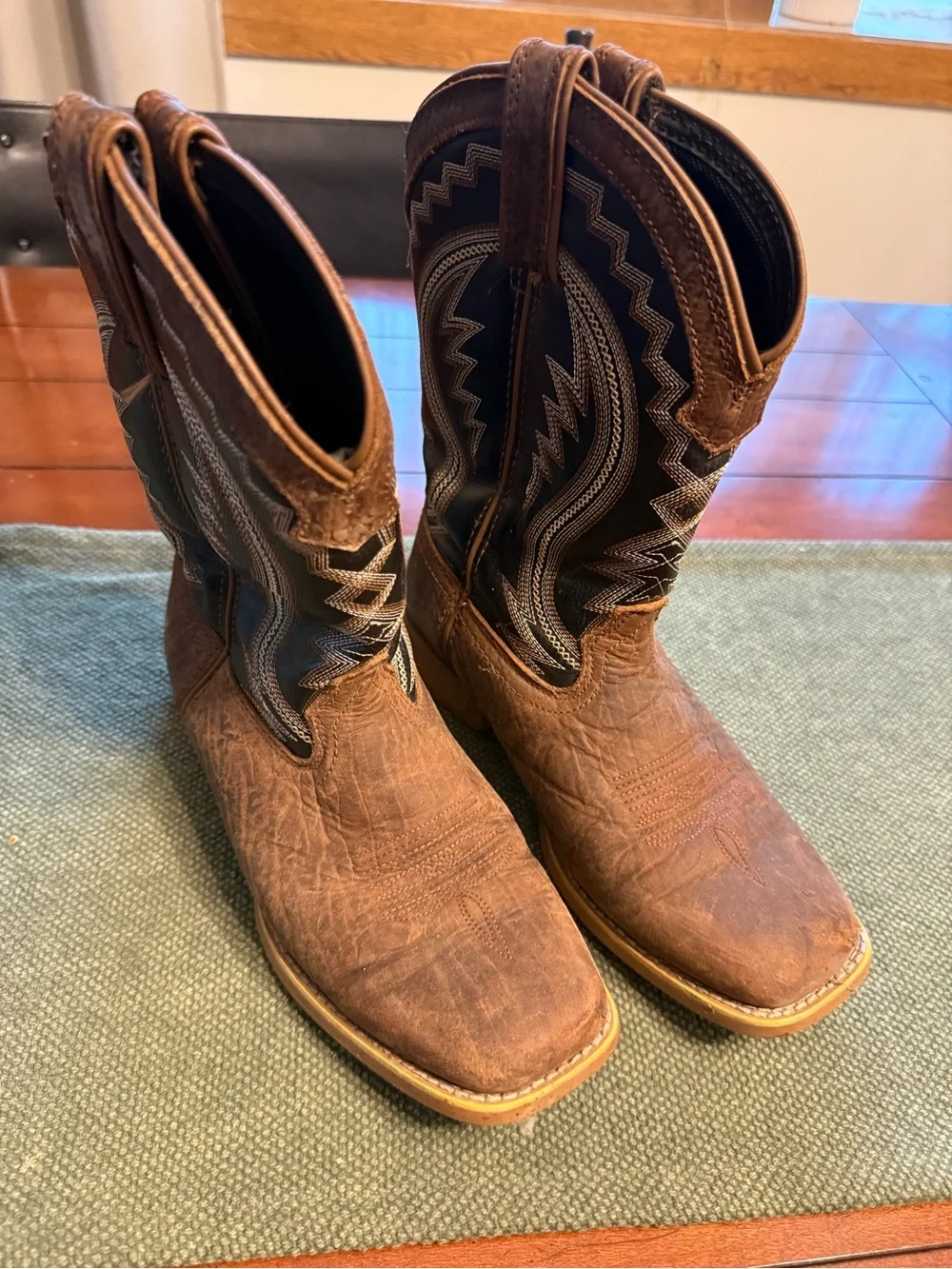 Kids Brown Western Cowboy Boots with Embroidered Black Shaft